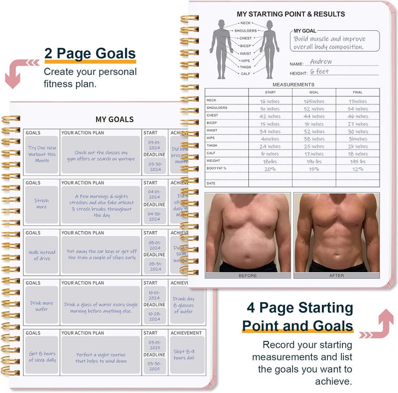 Guirnd Undated Fitness Workout Journal for Men & Women, A5(8.5" x 6.7") Fitness Journal Workout Planner, Workout Log Book Planner for Tracking, Motivating, and Achieving Your Fitness Goals - Pink - Image 4